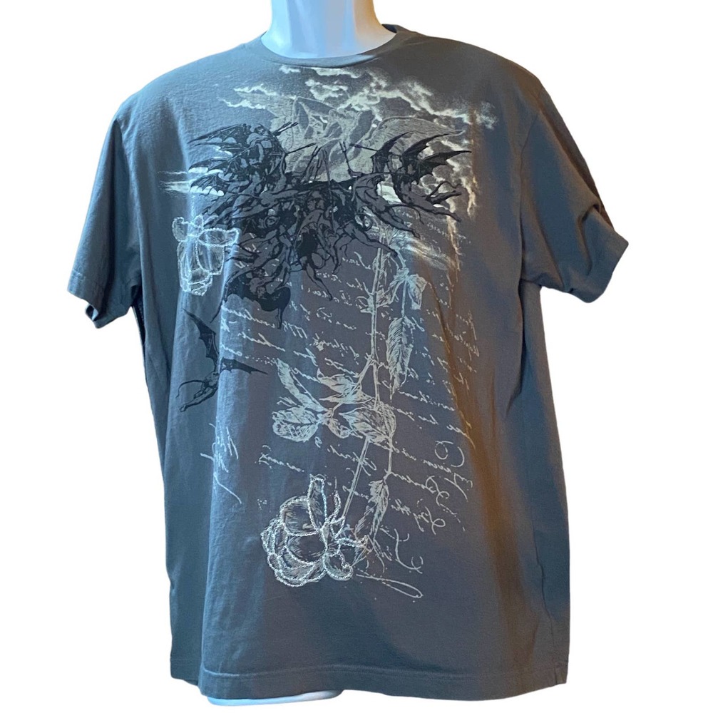 Vintage POINT X Mens L Short Sleeve Gray Crew Embroidered Graphic T-Shirt